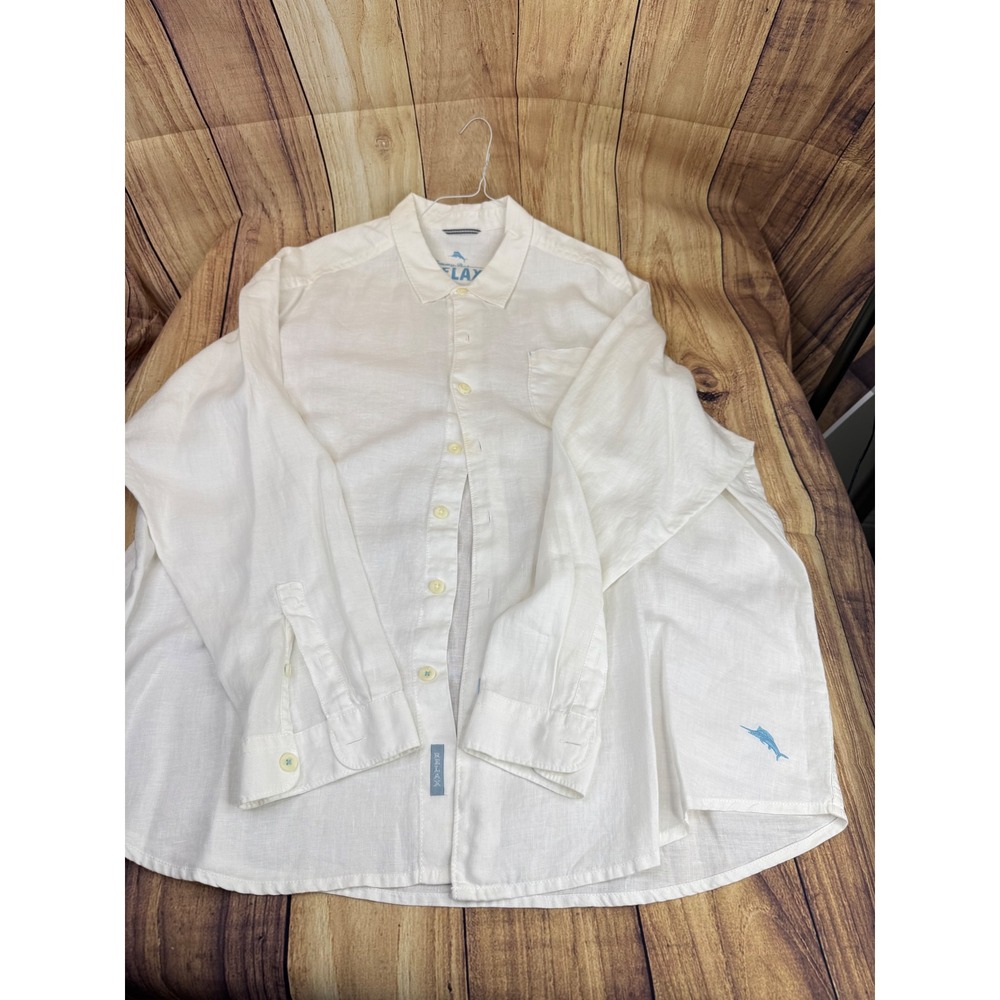 Tommy Bahama Relax Mens XXL White 100% Linen Long Sleeve Marlin Button Down